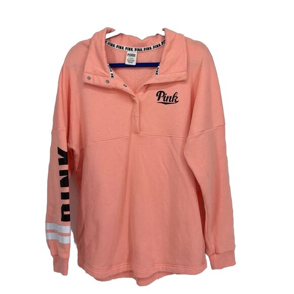Victoria's Secret PINK Varsity Fleece Logo LargeQuarter Snap Mock Neck - Picture 1 of 8